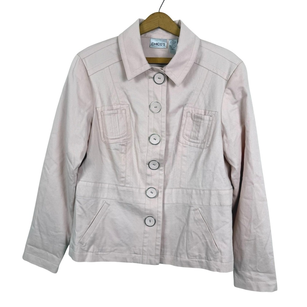 Chico's Women Light Pink Jacket Size 1 (US Medium/8) Lined Preppy‎ Office Attire
